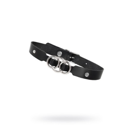 Pecado BDSM chocker, with tied rings, genuine leather, black-3