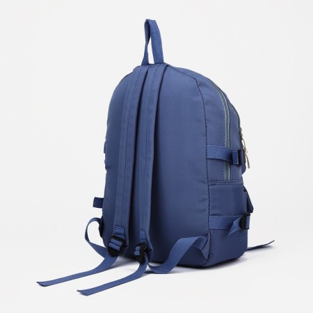 A backpack with a zipper, 3 outer pockets, blue color-1