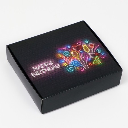 Self -assembly box "Happy Birthday", Neon, 20 x 18 x 5 cm