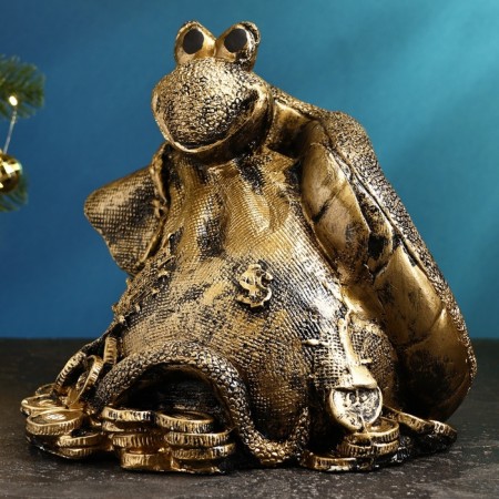 The piggy bank "Snake with a bag" Black gold, 25x27x23cm-1