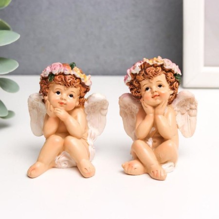 Souvenir Polystone "Angel-Karapus Flower Wreath" MIX 6.5x4.5x4.7 cm-1