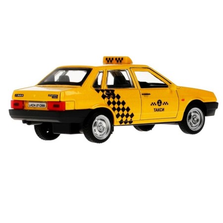 Metal VAZ-21099 “Taxi satellite”, 12 cm, doors and trunk open, yellow color-5