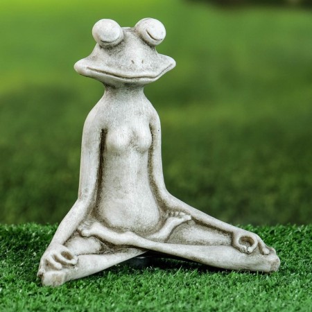 Figure "Frog Yoga in the Lotus Pose" 16x16x6cm, Gray Stone-4
