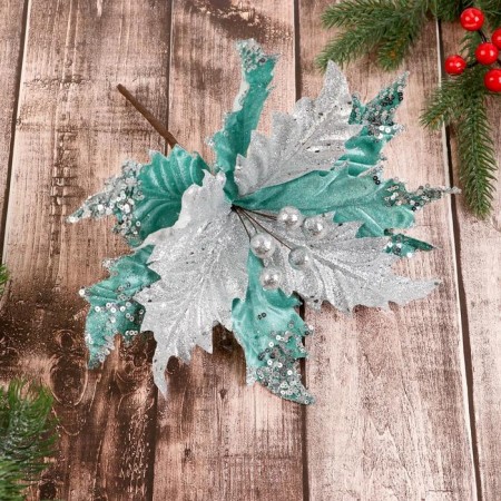 Decor "Winter Flower" Pearls, 23x19 cm, turquoise