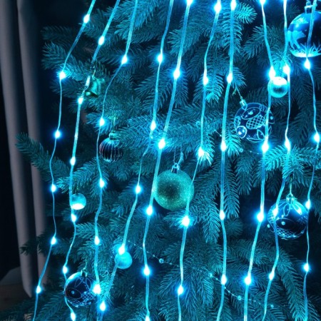 Smart garland "Horse tail" 10 threads of 1.5 m dew, IP20, silver thread, 150 LED, remote control, application, glow RGB, USB-4