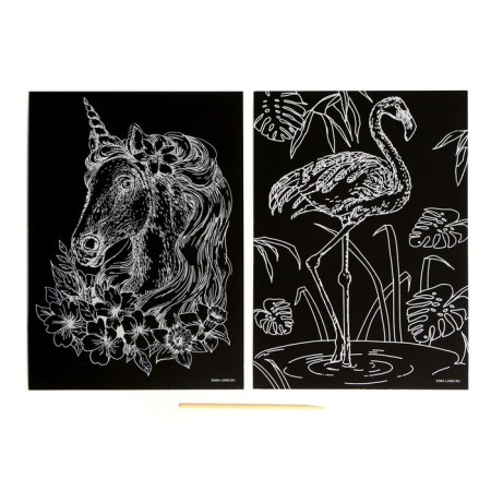 Set of engravings "Unicorn and Flamingo" with the metallic effect "Gold", 2 pcs., A5-1