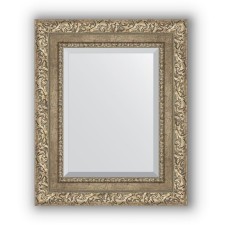 Mirror with fake in the baguette frame - Antique silver vignette 85 mm, 45 x 55 cm, evoForm