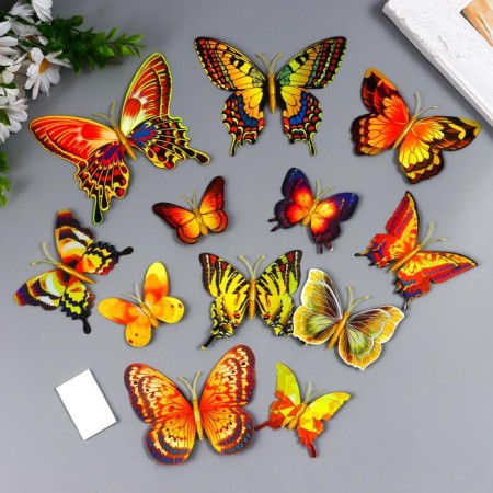 Magnet plastic "Butterfly double wings - gold shine" nr 12 pcs h = 5; 6; 7; 8; 9.5 cm