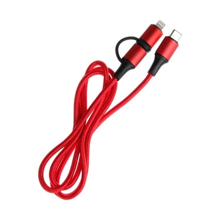Cable 2 in 1, Type-C-Type-C/Lightning, 60 W, 3 A, braid fabric, 1 meter, red-2