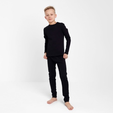 Thermal underwear for a boy (longshit, leggings) is black color, height 128