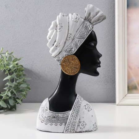 Souvenir Polystone Bust "African in the headdress with earrings" Gray 13.5x7x27 cm