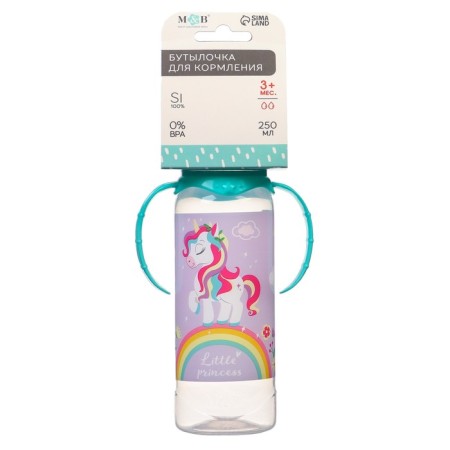 A bottle of feeding "Unicorn", classic throat, 250 ml., 3 months, cylinder, with handles-5