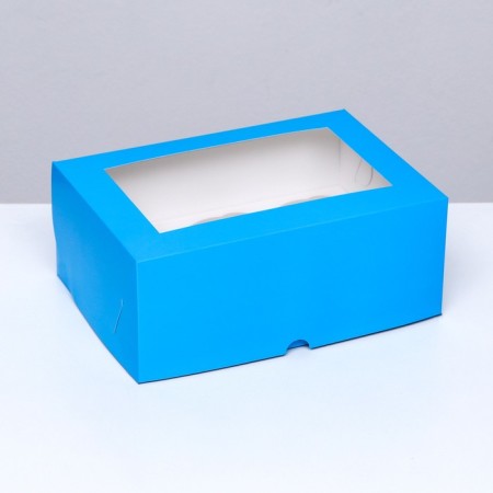 Packaging for 6 cupcakes with a window, blue, 25 x 17 x 10 cm
