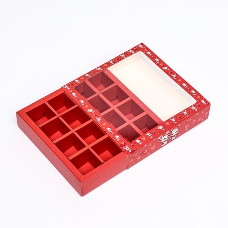 Box for 16 sweets, red "bunnies" 17.7 x 17.7 x 3.8 cm-4