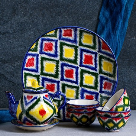 Set of Tea Rishtan Ceramics "Atlas No. 1", 9 items (kettle 1l, Piala 0.3l), mix