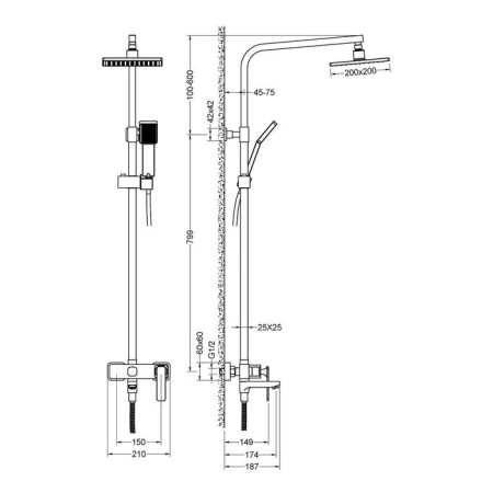 The shower system Timo Torne SX-4320/03, single-leaf, tropical shower, hand watering can, black-1