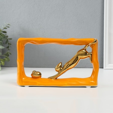 Souvenir Ceramics "Cats Mouse - Pursuit. Rectangle" Orange with gold 5.5x21.5x13 cm