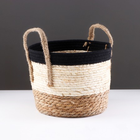 Storage basket "Peru", with handles, 26 x 22 x 21 cm, natural, black