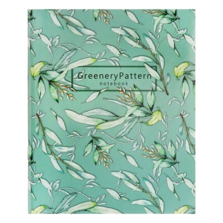 A notebook of 96 sheets in a cage, Greeenery Patterns, cover coated cardboard, glossy lamination, offset block, 2v mix-2