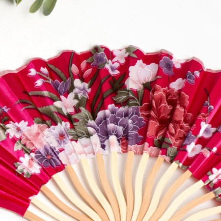 Fan bamboo, textiles h = 21 cm bend, with a brush "flowers" in a box, bright pink-2