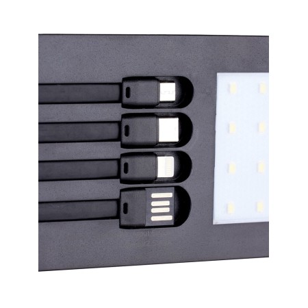 External battery 1000 mAh, 10 W, 2 USB, Type-C, flashlight, solar panel, black-4