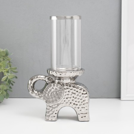 Ceramics candlestick, glass for 1 candle "Elephant" d = 8 cm silver 16x10x27 cm-1
