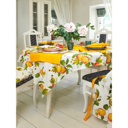 Kitchen kit: Apple Blossom, tablecloth 140x150 cm, napkins 40x40 cm - 4 pcs, yellow color-2
