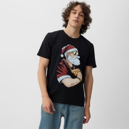 New Year. Men's T -shirt KAFTAN SANTA, Black, size M