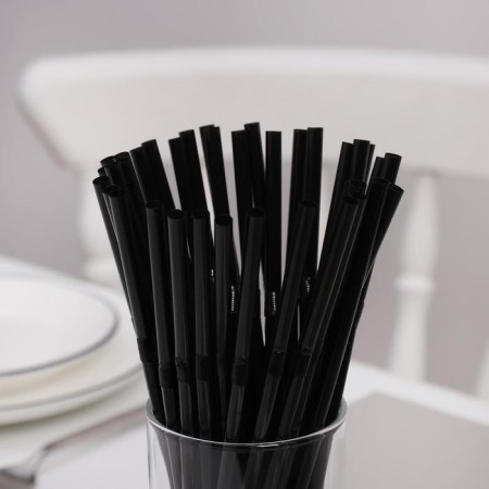 Disposable tubes for drinks of the share, 21 cm, d = 5 mm, 250 pcs, with corrugation, black color is black-1