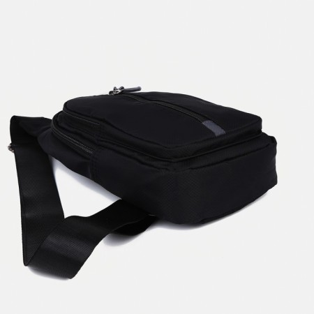 Male sling bag from textiles, headphone opening, black color-5