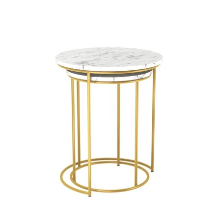 Journal table, 450x450x550, marble Carrara White/gold-1