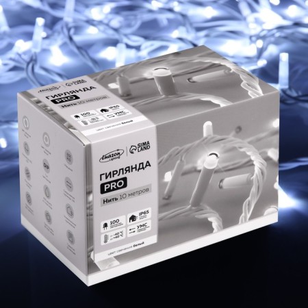 Garland “thread” 10 m, IP65, UMS, white rubber thread, 100 LED, white glow, flicker, 220 V-5