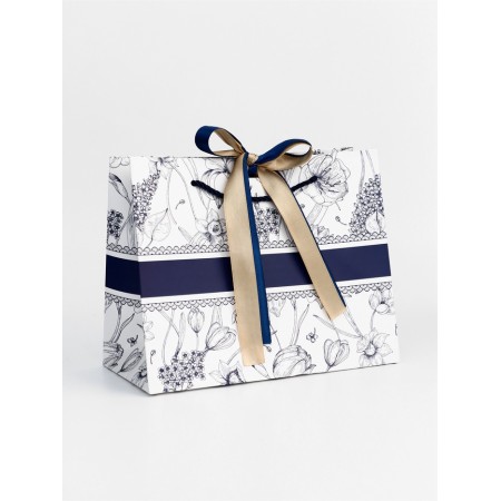 Gift laminated "marble", flowers, with a bow, 25 x 20 x 12 cm-1