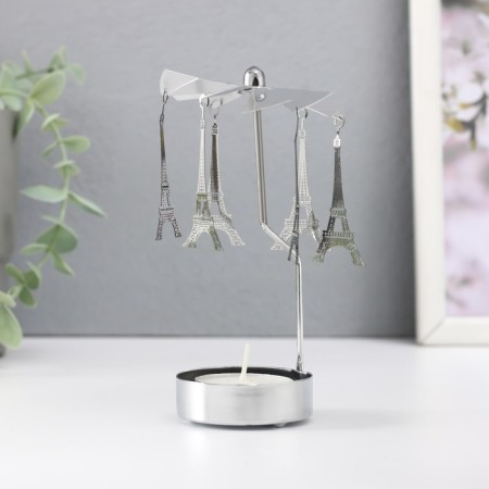 Summary Metal for 1 candle "Carousel. Paris" d = 5 cm silver 7.5x7.5x13 cm-2