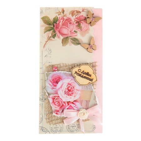 Money envelope "Happy Birthday!" handmade, pink roses