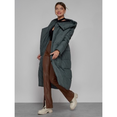 Coat insulated winter female, size 48, dark green color-11