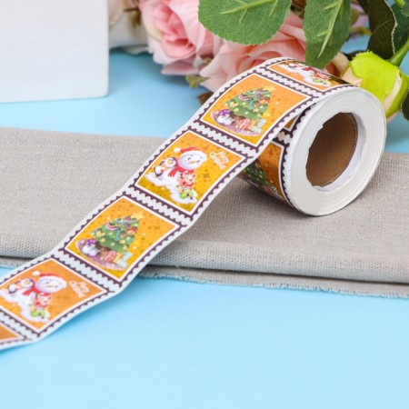 Stickers in the roll "Snowman", 300 pcs, 3.8 x 3.8 cm