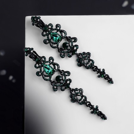 Clips "openwork" drops with curls, emerald color in ferrous metal-4