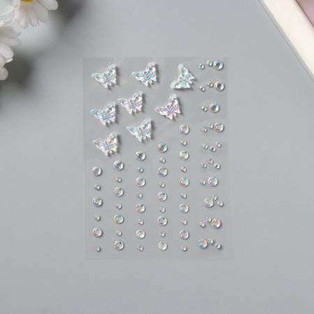 Stick plastic rhinestones "Flight of the butterfly" white 11x7.8 cm-1