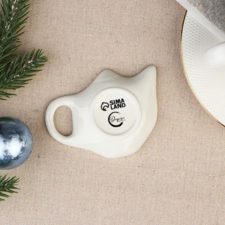 New Year. Ceramic stand for a tea bag “Miracles Time”, 6.5 x 6.8 cm, white color-2