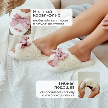 Women's slippers with an open nose, size 38-39, pink bow-9