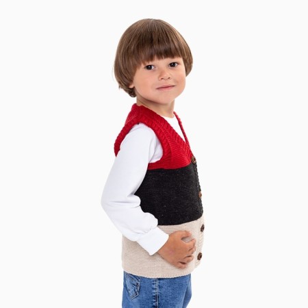 Vest for a boy, red/beige color, height 92 cm-1