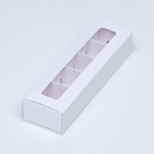 Box for 5 sweets with a shell, with a window, with thin dividers, white 21x5x3.3 cm