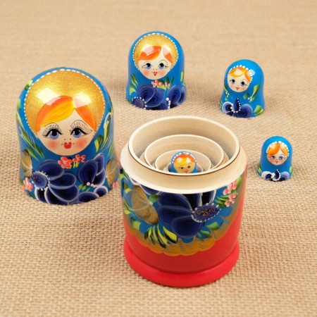 Nesting doll "red sundress, blue flowers", 5 puppet-3