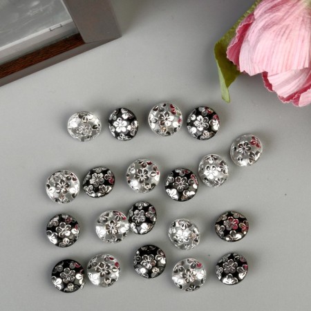 Buttons plastic for creativity on the midnight "Silver Flower" set of 20 pcs mix 1.2x1.2cm