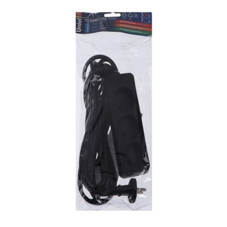 Extension cord Uniel Standart, 3 outlets, 5 m, 10 a, 2500 watts, without salary, black-4