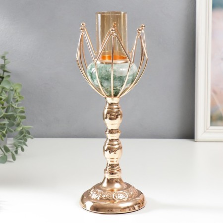 Summary Metal for 1 candle "Bun. White-green marble" gold 29x11x11 cm-2