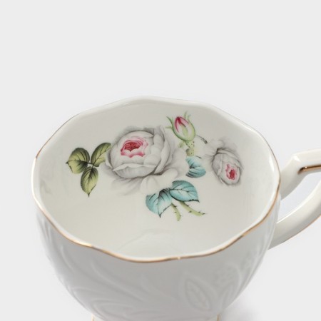 Rose porcelain service, 12 items: 6 mugs 220 ml, 6 saucers d = 15 cm, white color-4