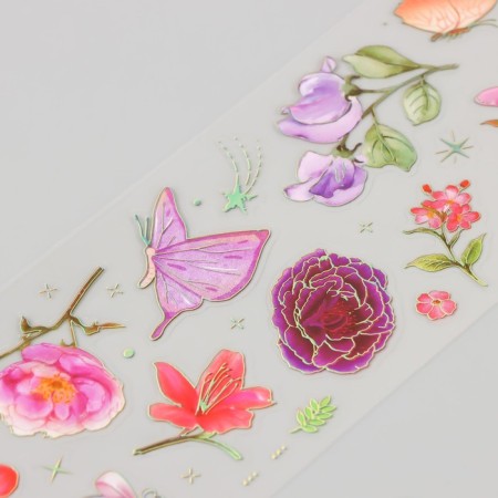 PVC stickers "Flower aroma" set 3 sheets gold embossing 6x18 cm-1