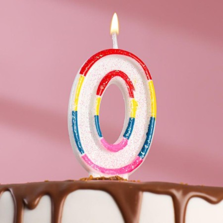 A candle for a cake with sparkles "Shiny rim", number "0", 7 cm